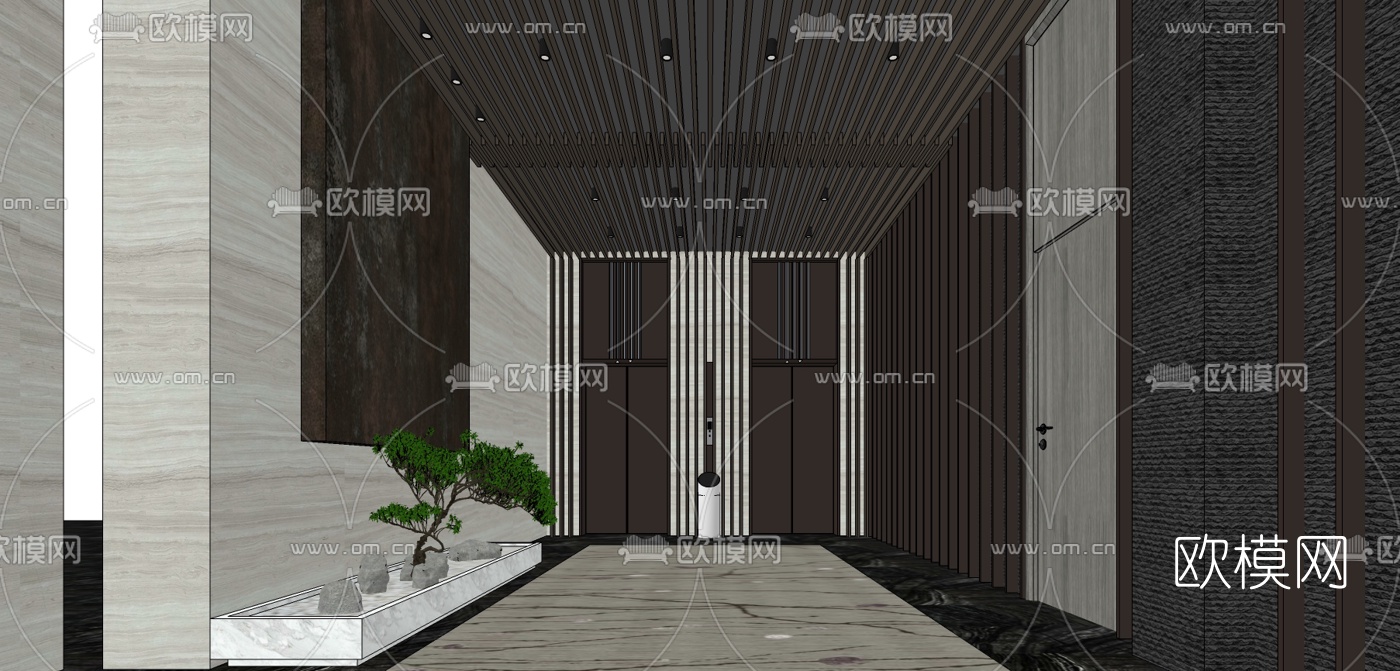 新中式电梯走廊su模型下载
