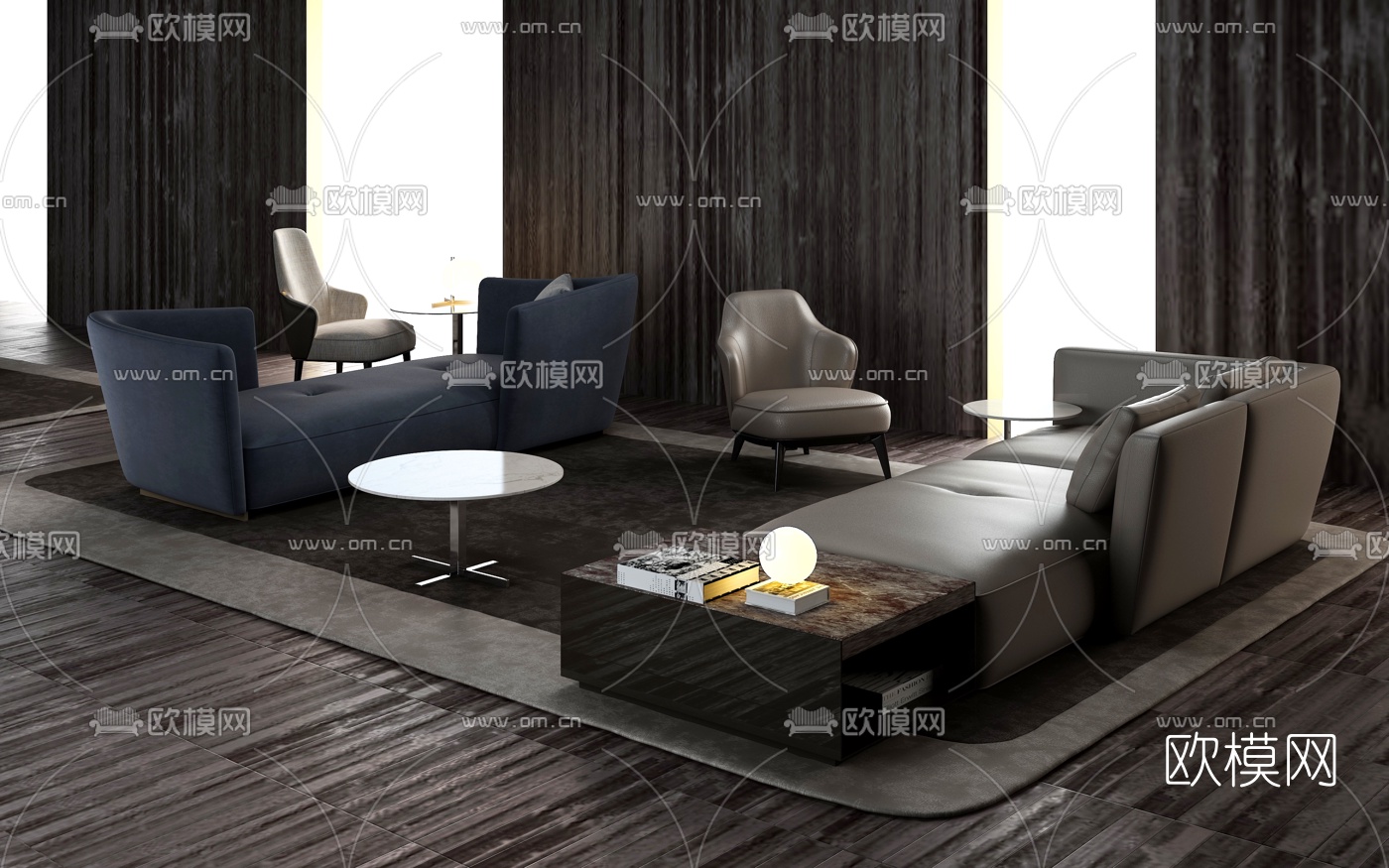 意大利Minotti品牌 现代皮革休闲沙发组合3d模型