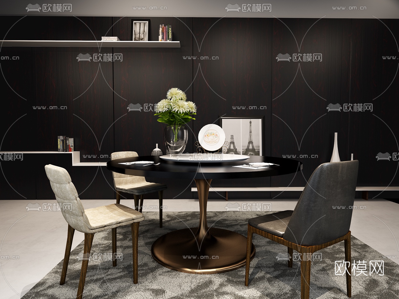 意大利FORTOLI品牌 现代圆形餐桌椅3D模型下载