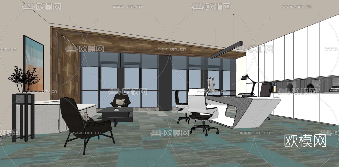 现代董事长办公室su模型下载