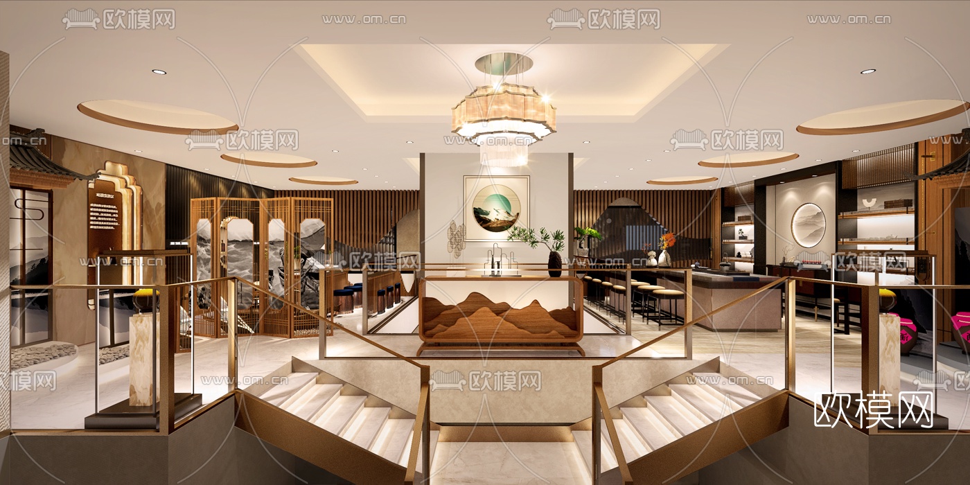 新中式茶楼3d模型下载（渲染图2）
