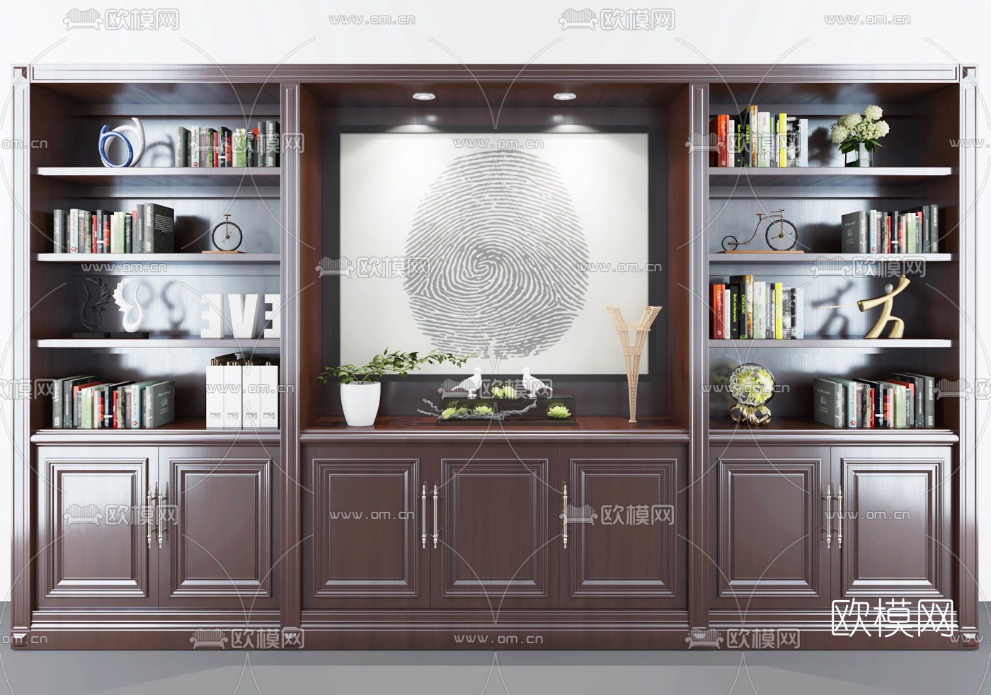 欧式实木书柜3d模型下载