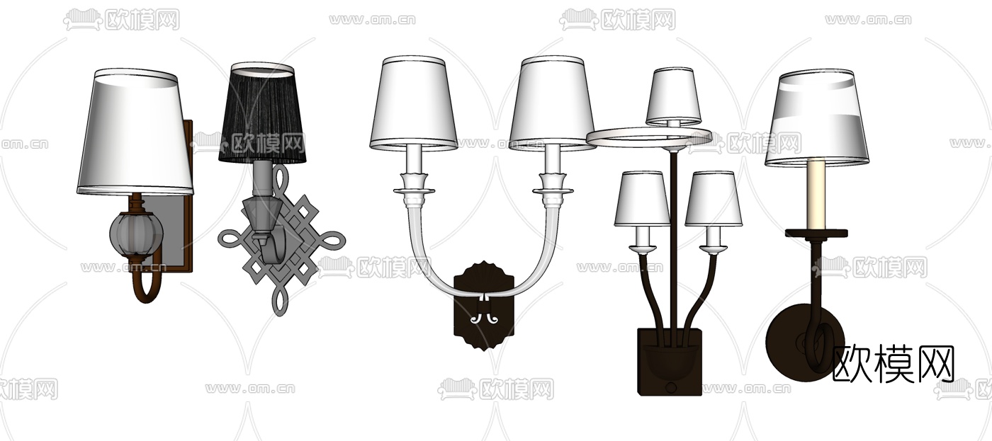 欧式壁灯组合su模型下载