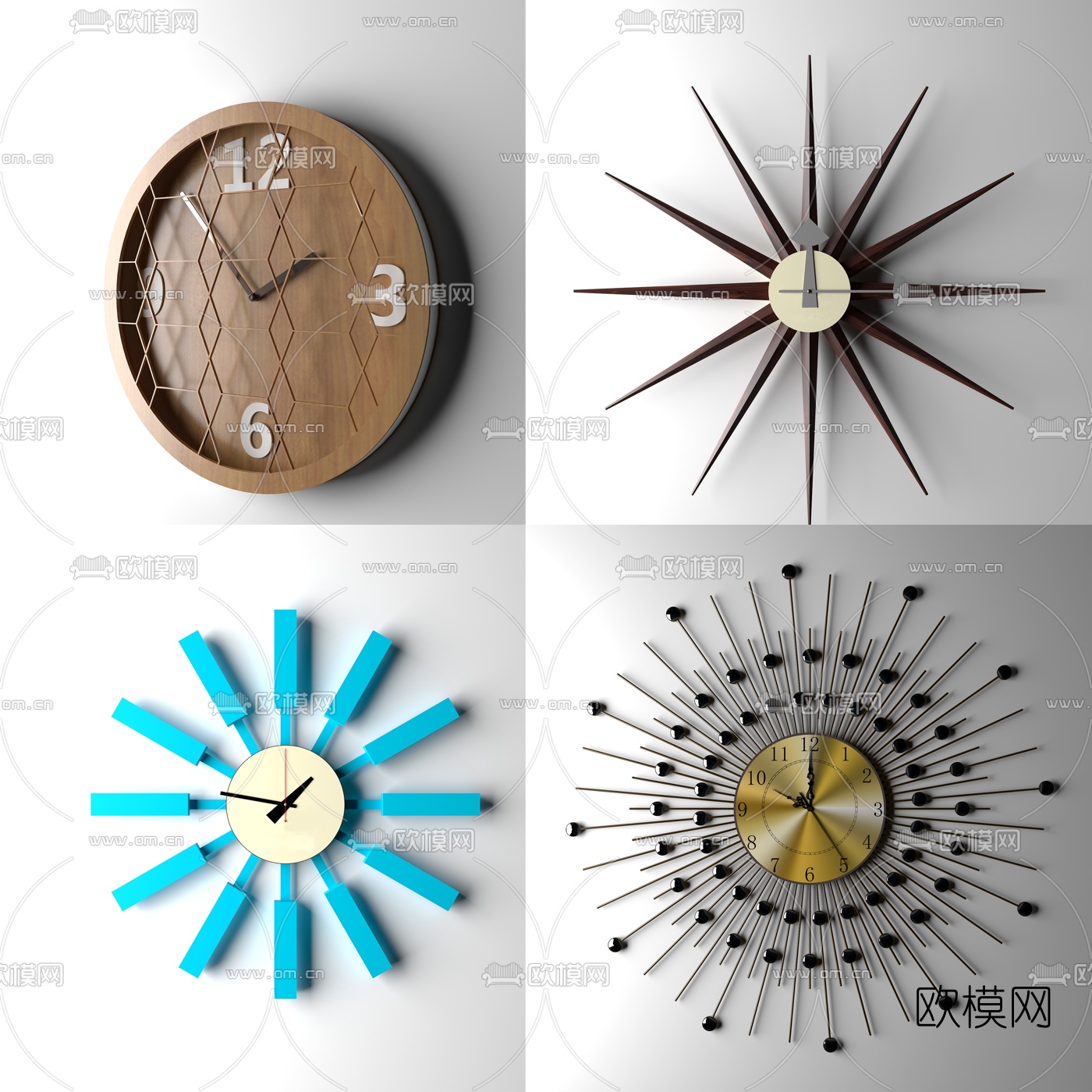 现代创意钟表组合3D模型下载