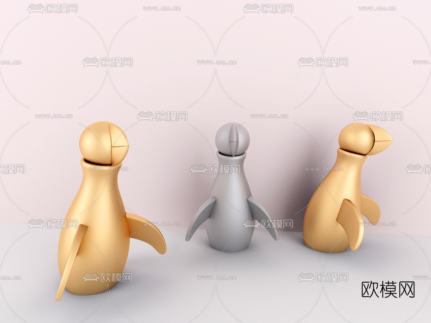 现代金属抽象企鹅摆件3d模型下载