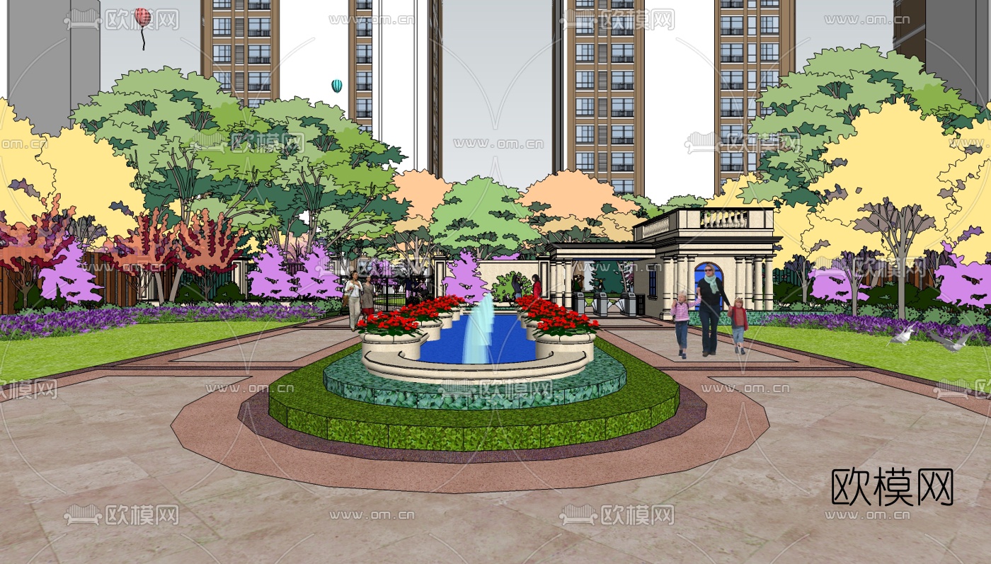欧式园林景观su模型下载（渲染图6）