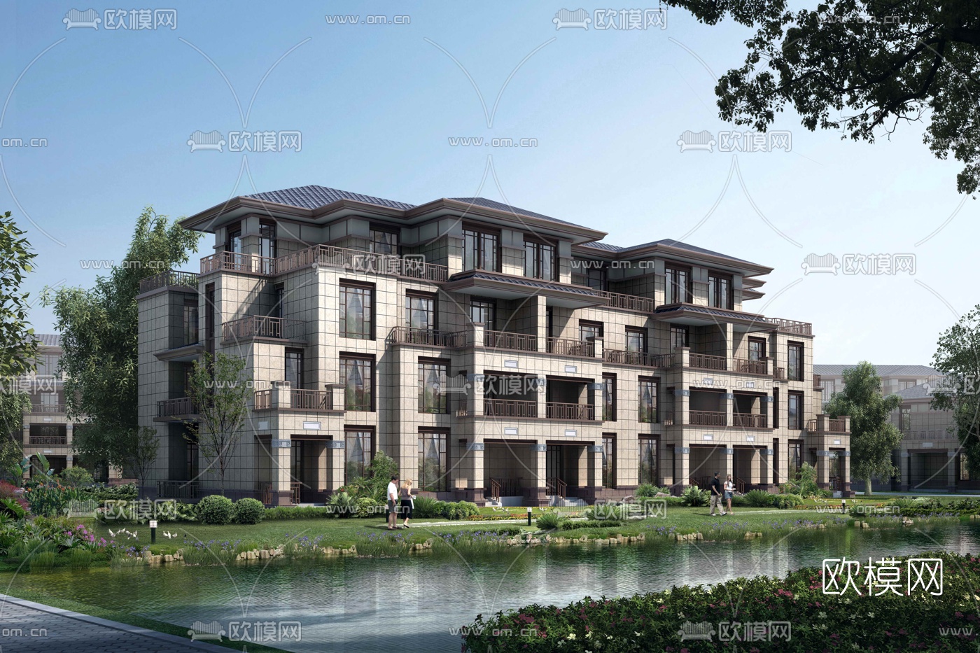 现代联排别墅外观3d模型下载