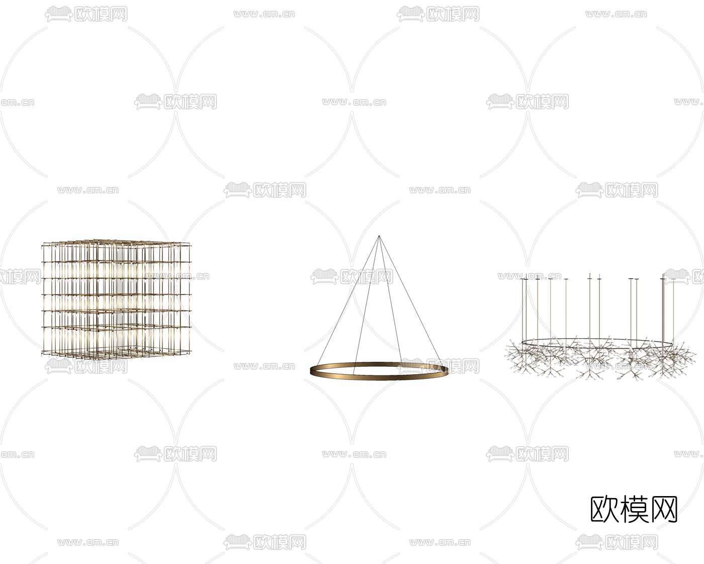 现代金属轻奢吊灯组合su模型下载（渲染图2）