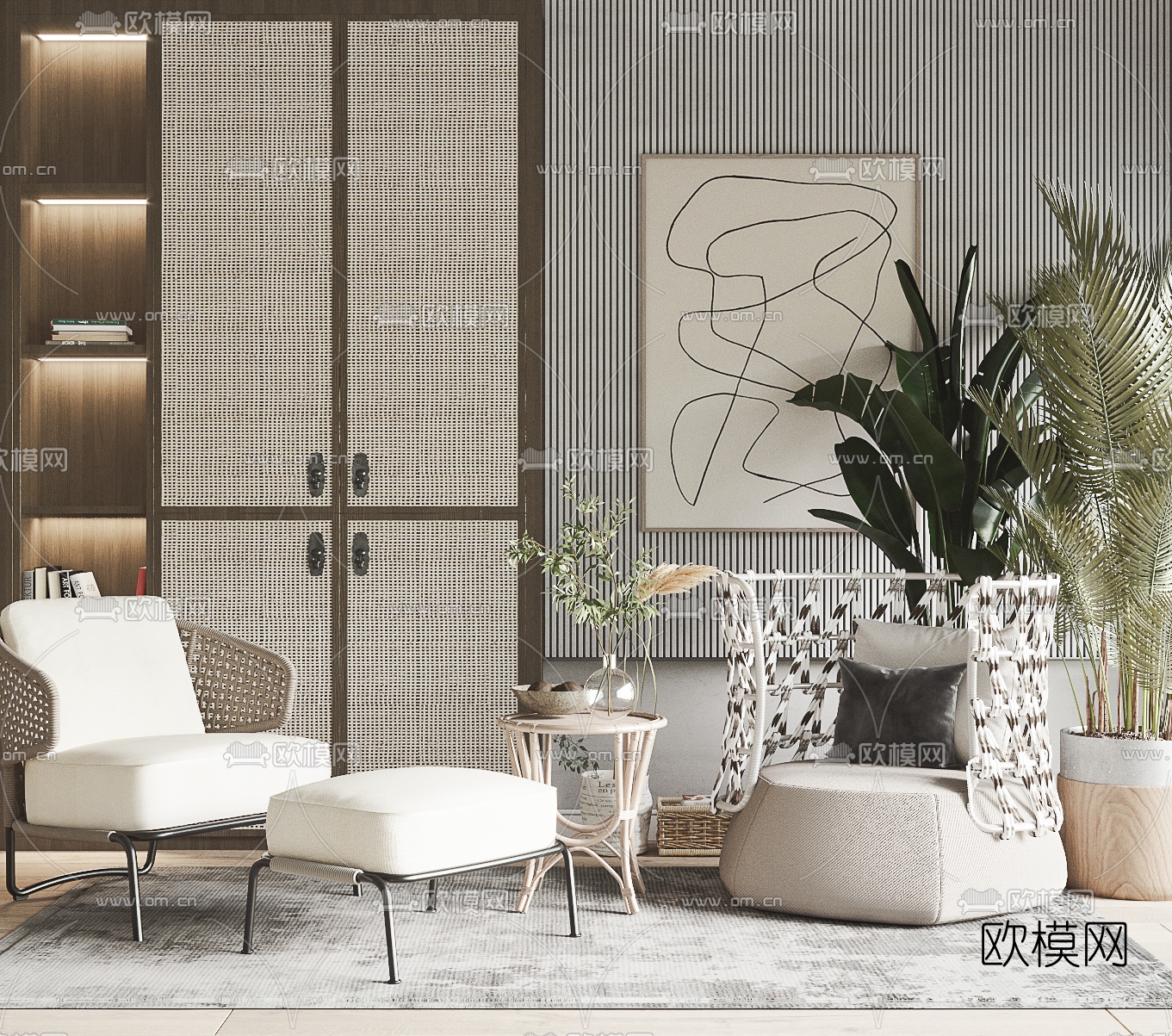 北欧布艺休闲沙发3d模型下载