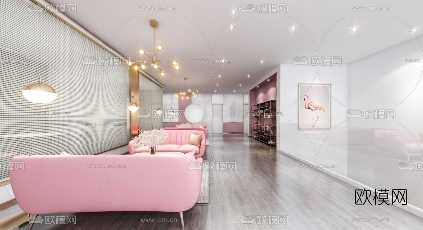 现代网红美容店全景3d模型