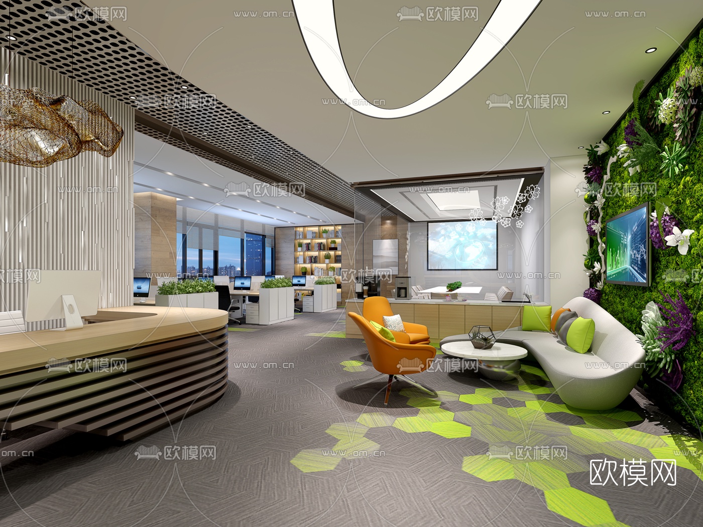 现代办公前台接待区3D模型下载_ID10015834_3dmax免费模型-欧模网
