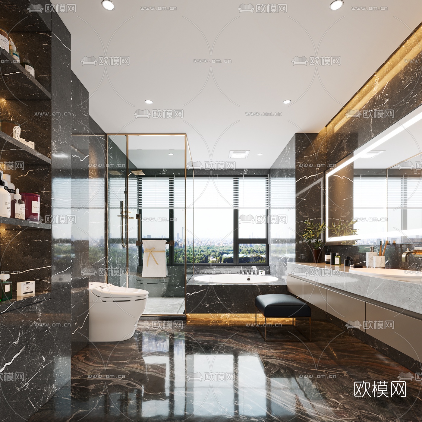 现代卫生间浴室3d模型-免费3dmax模型库-欧模网