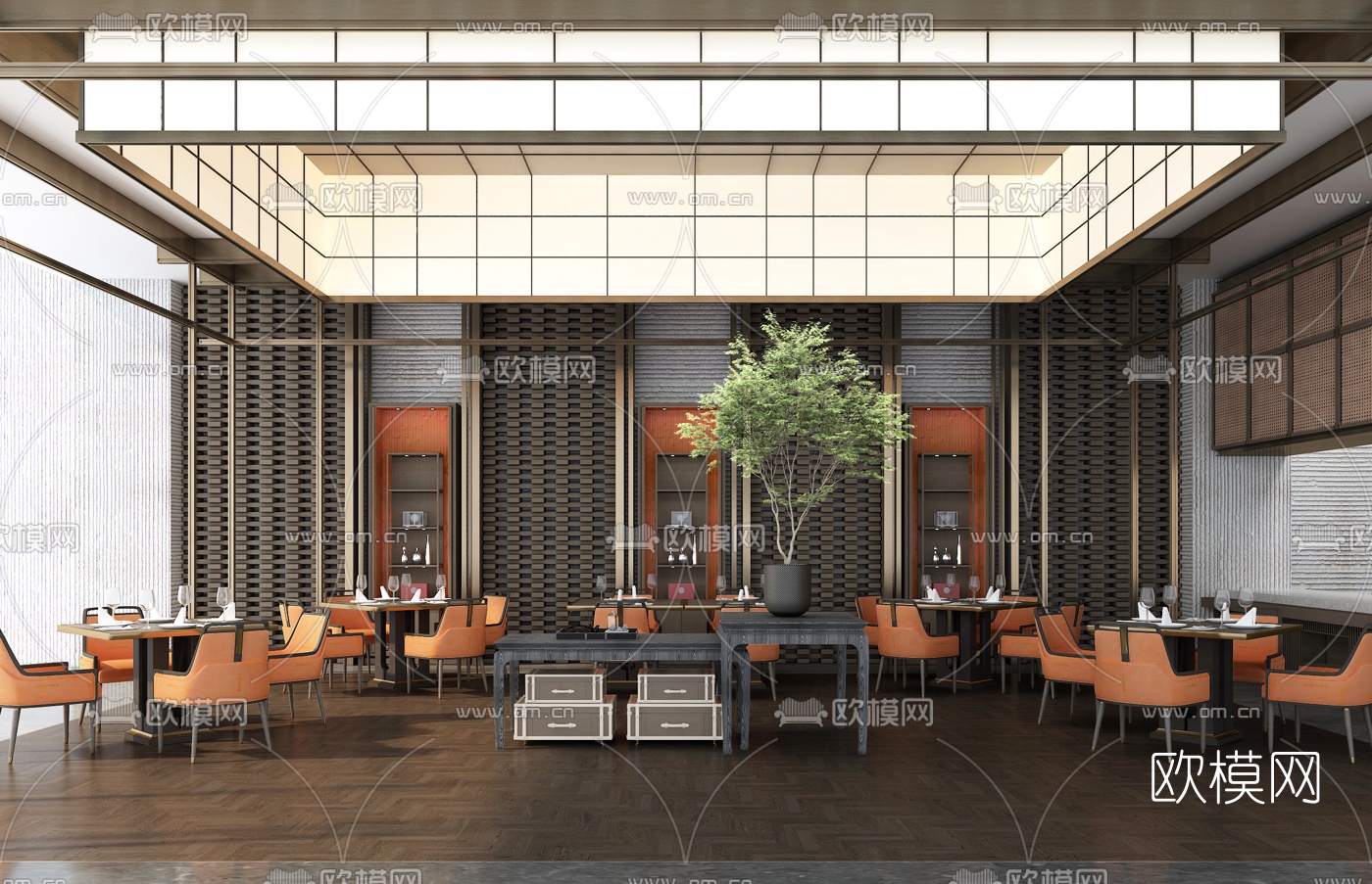 新中式主题餐厅3d模型下载