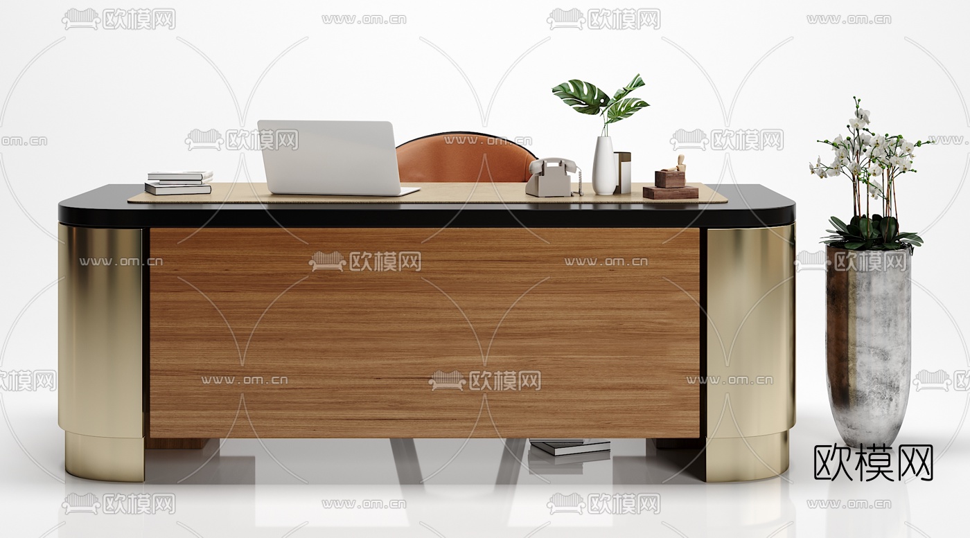 现代大班台办公桌3d模型