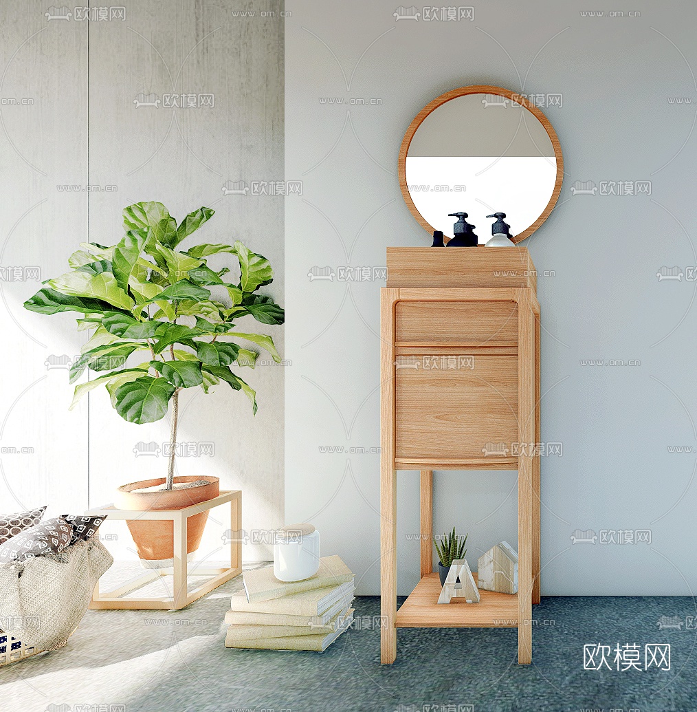 北欧简约梳妆台su模型下载（渲染图1）