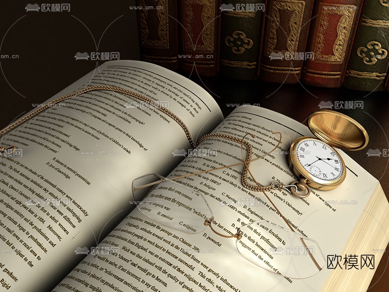 现代书籍怀表眼镜3d模型下载