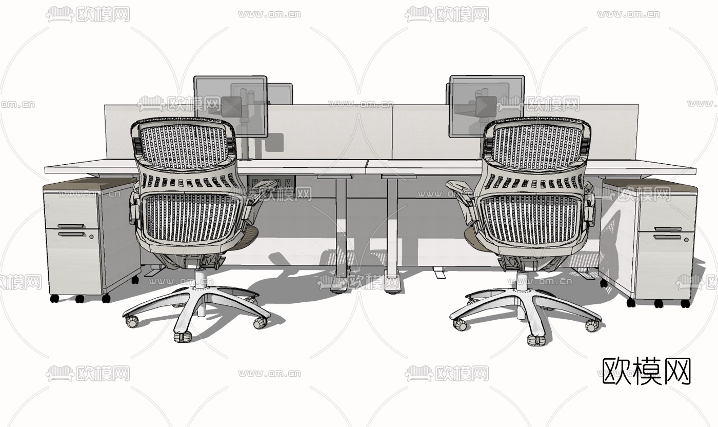 现代办公桌椅组合免费su模型下载（渲染图1）