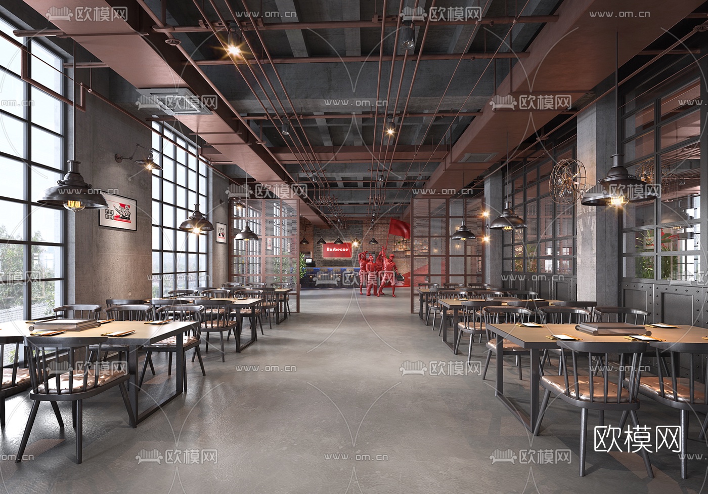 工业风复古烧烤店3d模型下载（渲染图1）