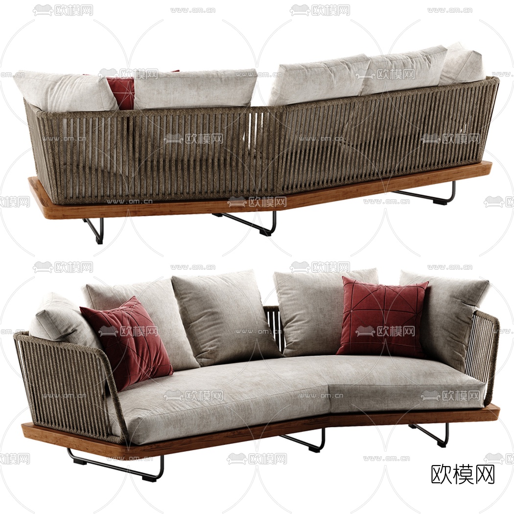 现代布艺多人沙发3d模型下载（渲染图2）