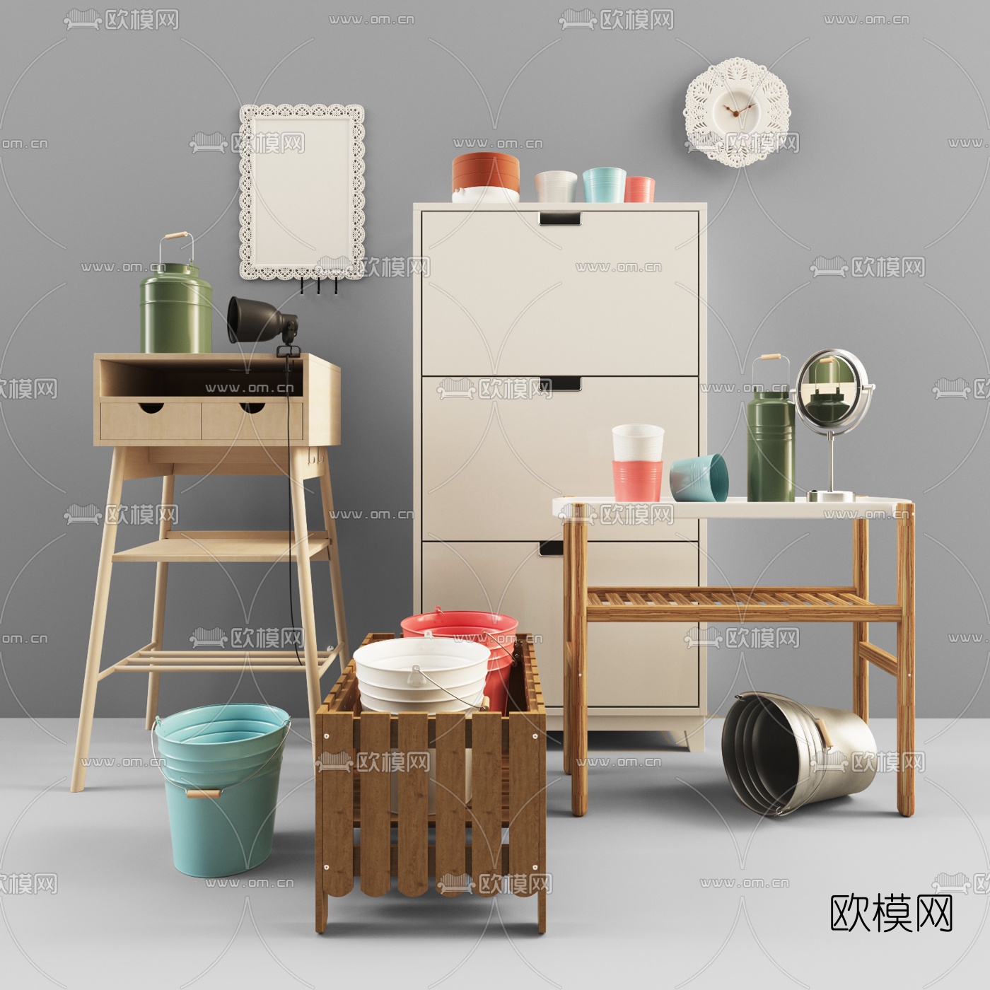 现代边柜置物柜组合3D模型