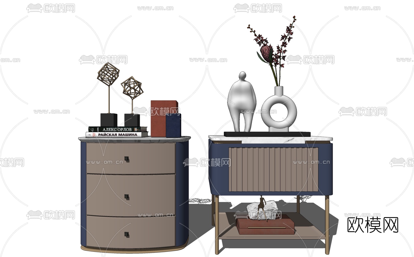 现代轻奢床头柜su模型下载