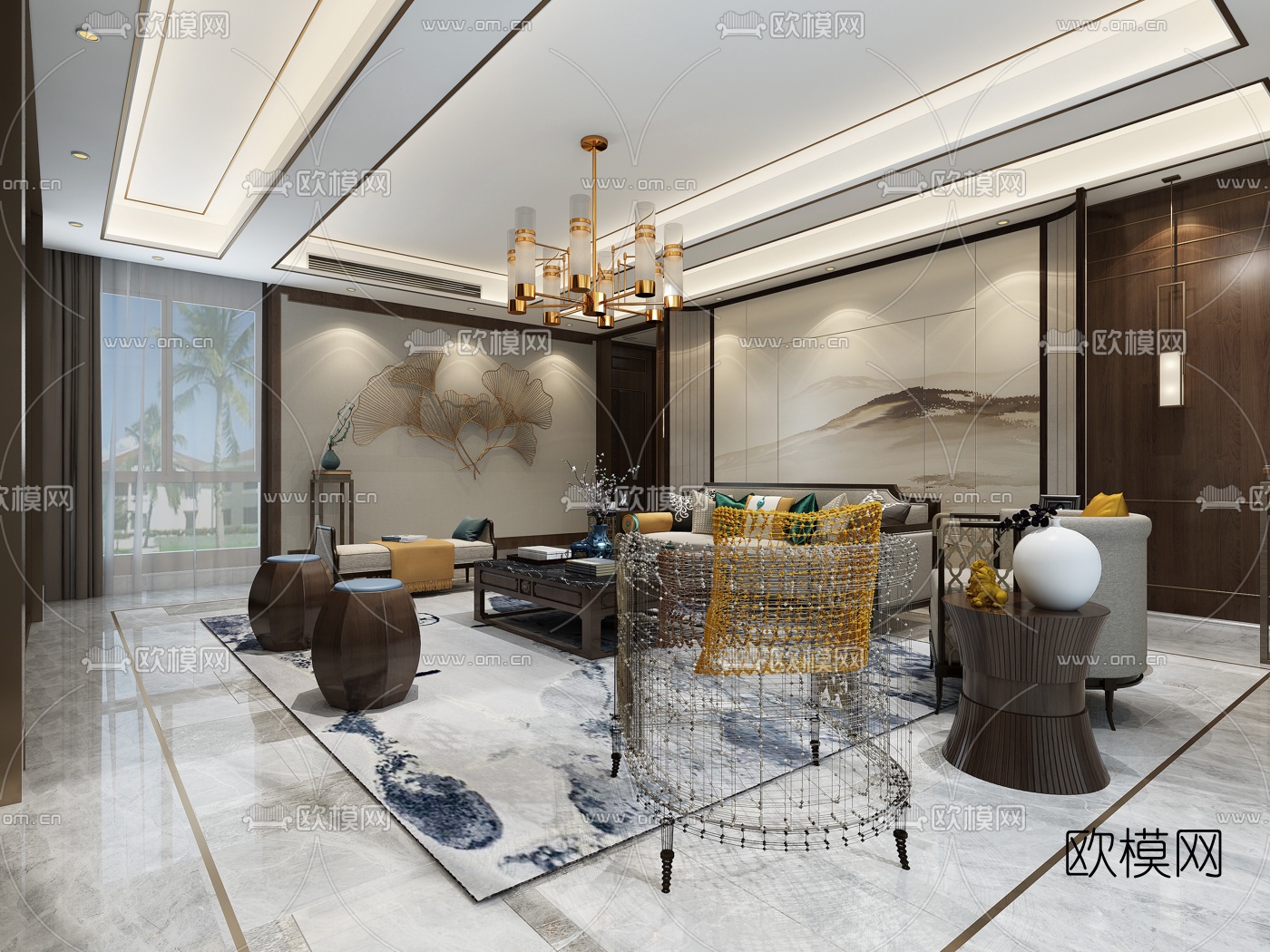 新中式客厅免费3d模型