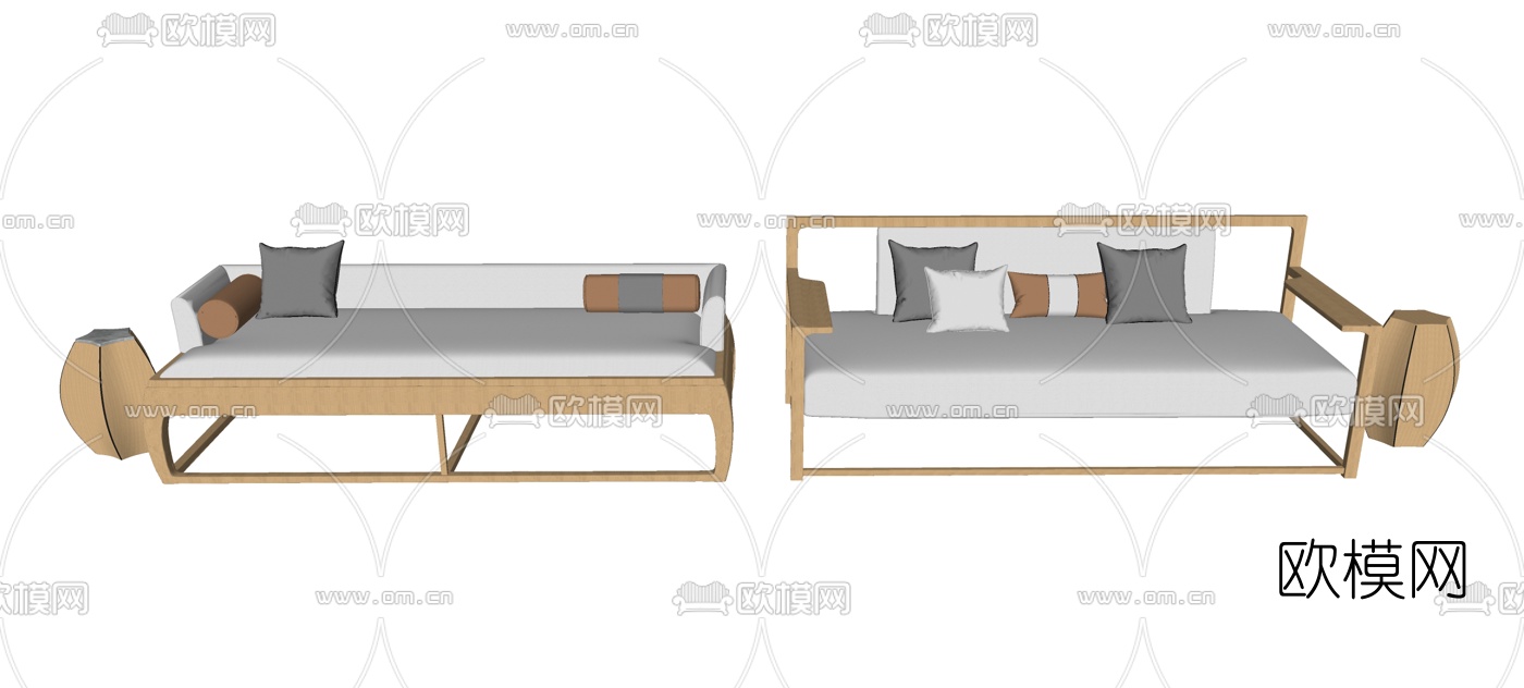 新中式罗汉床组合su模型下载