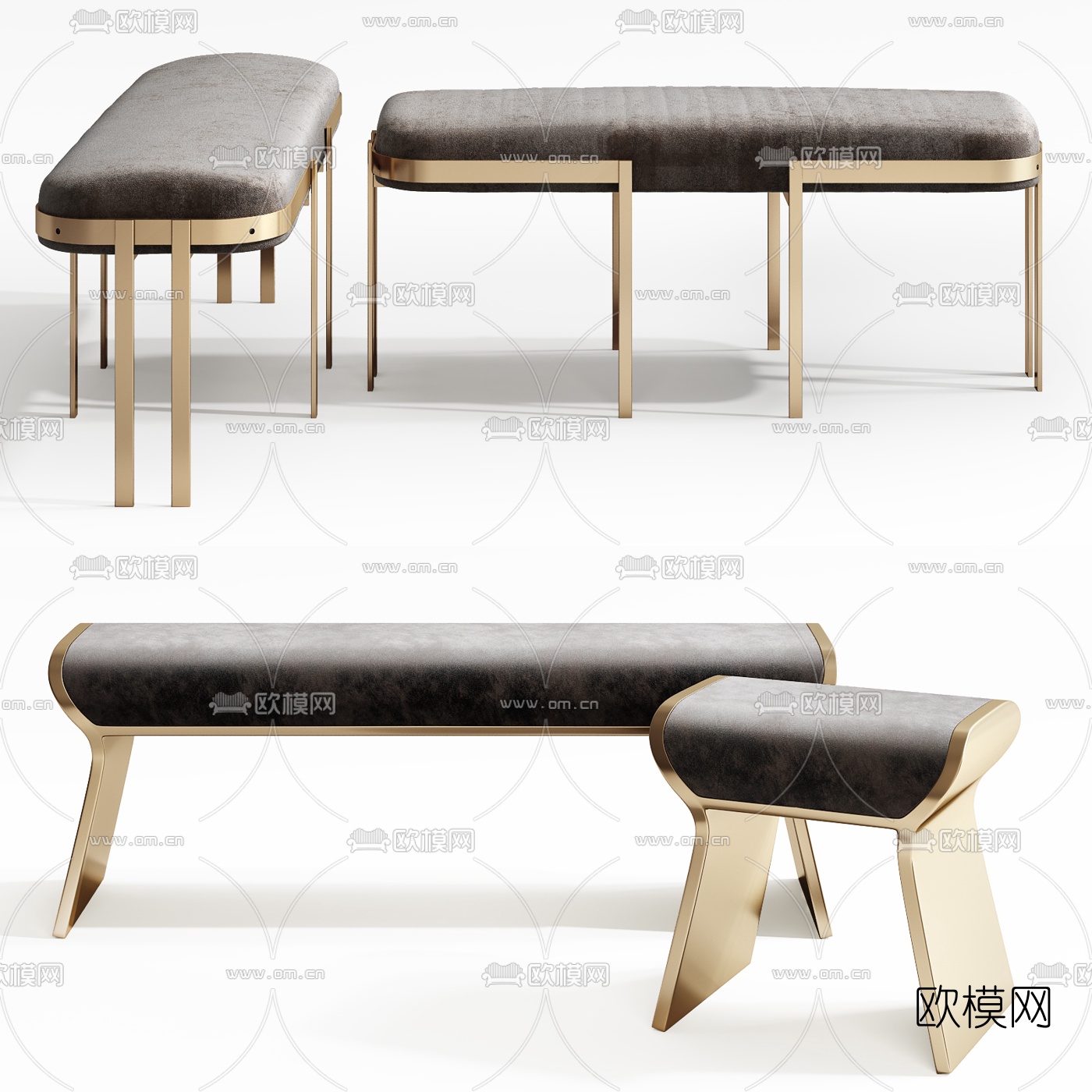现代轻奢床尾凳组合3d模型下载