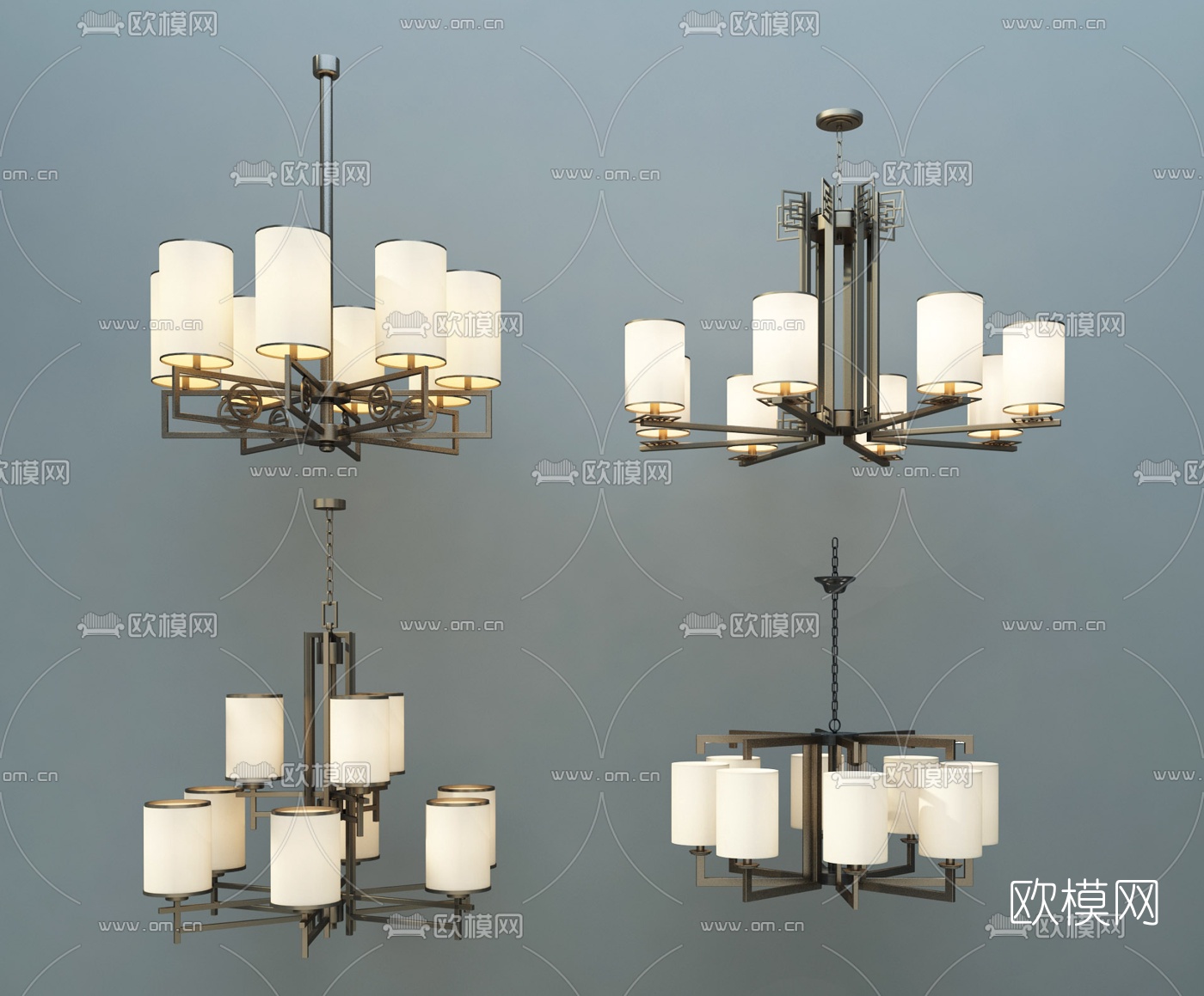 新中式金属多头吊灯3d模型下载