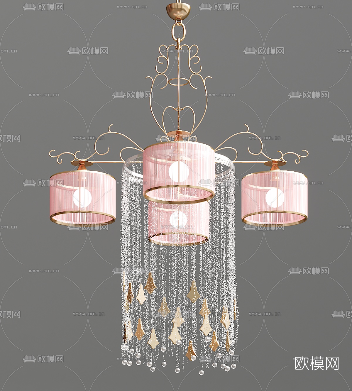 现代金属水晶吊灯3d模型下载