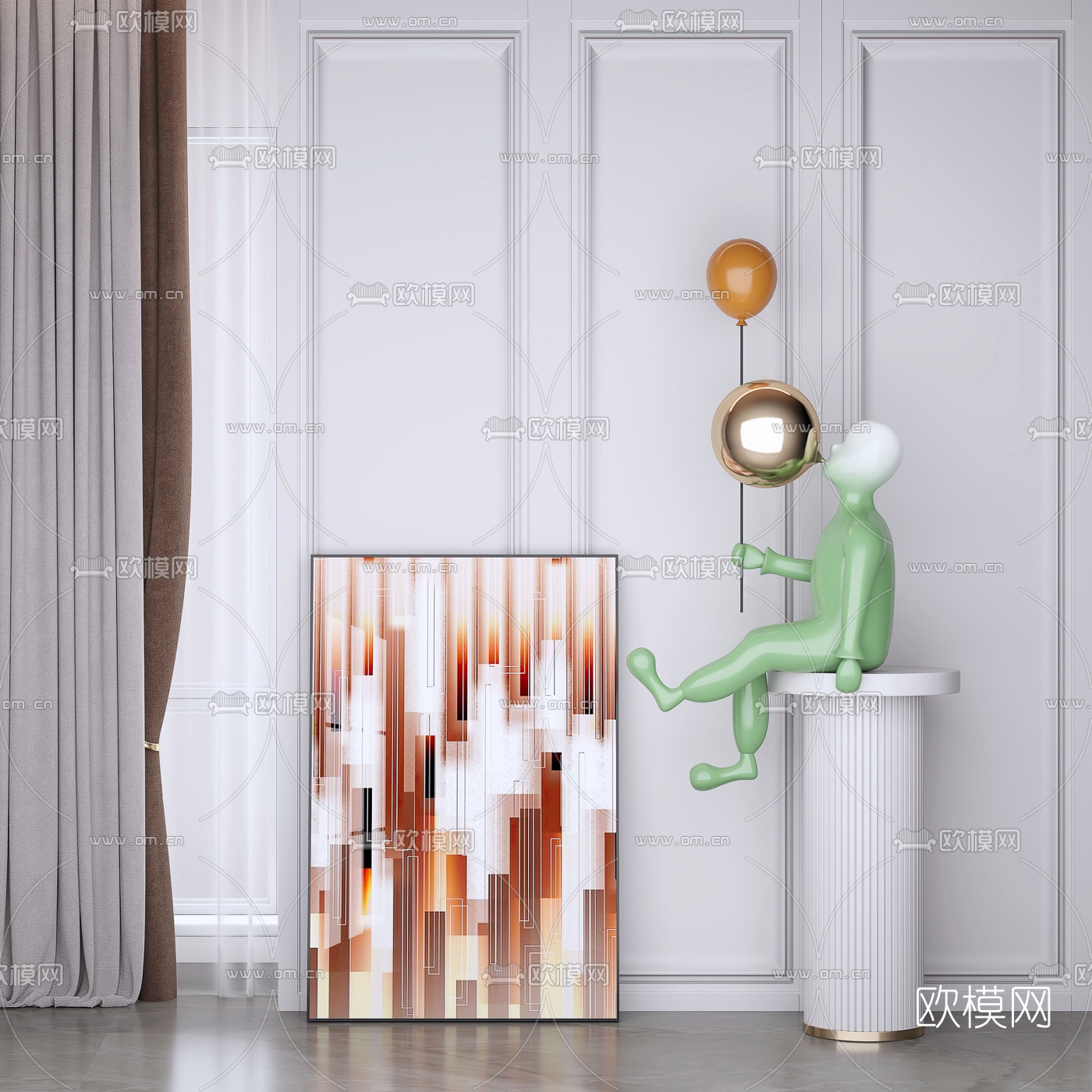 现代抽象人物雕塑3d模型下载