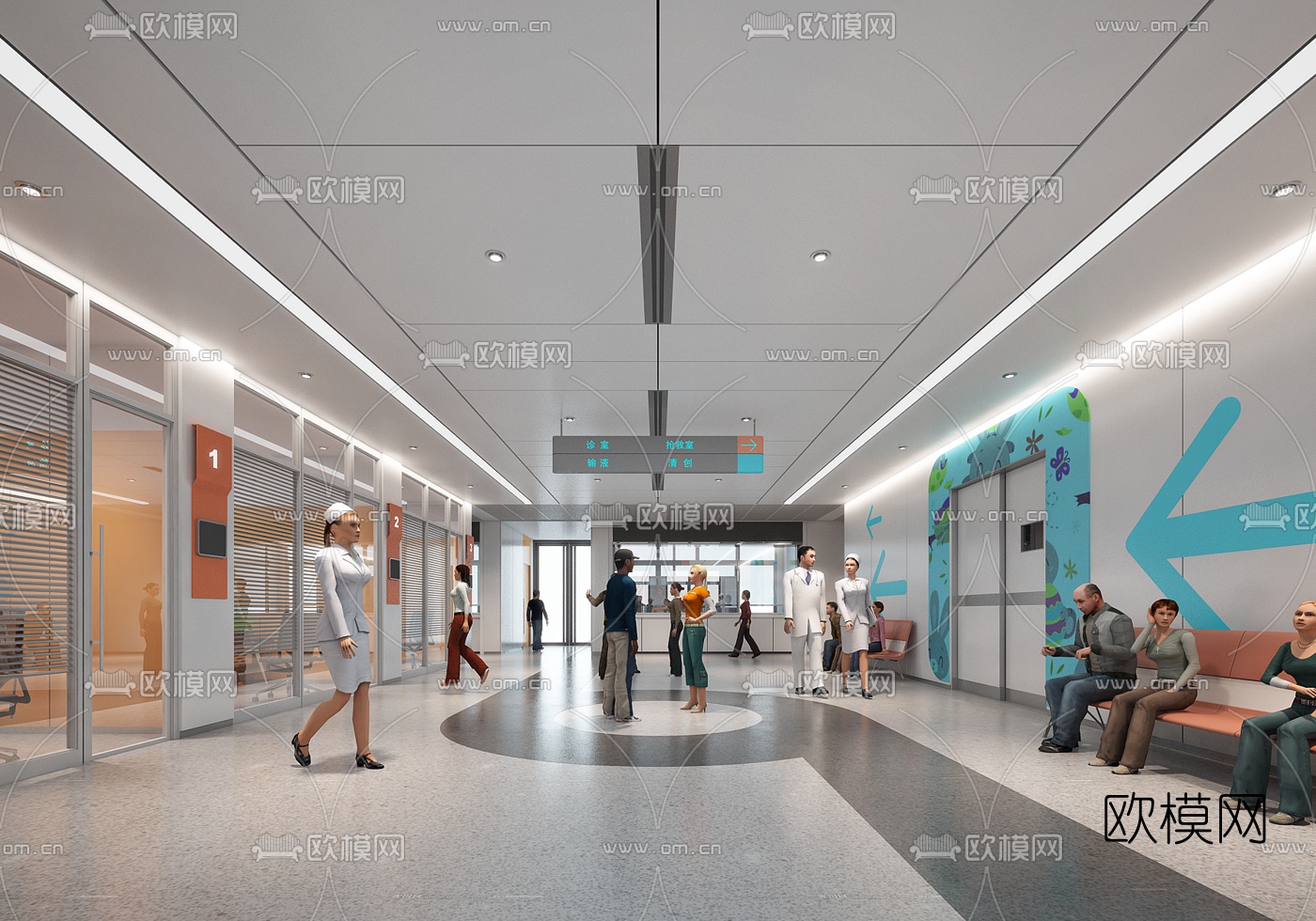 现代医院急诊大厅3d模型下载_ID10085181_3dmax免费模型-欧模网