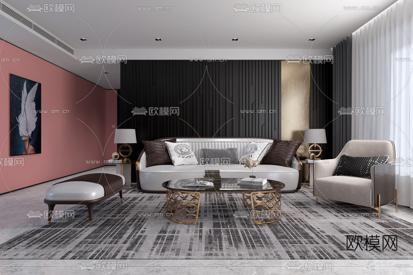 现代轻奢沙发组合3d模型下载