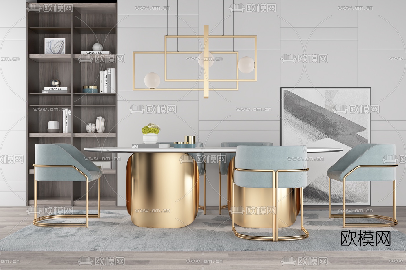后现代轻奢餐桌椅3d模型下载