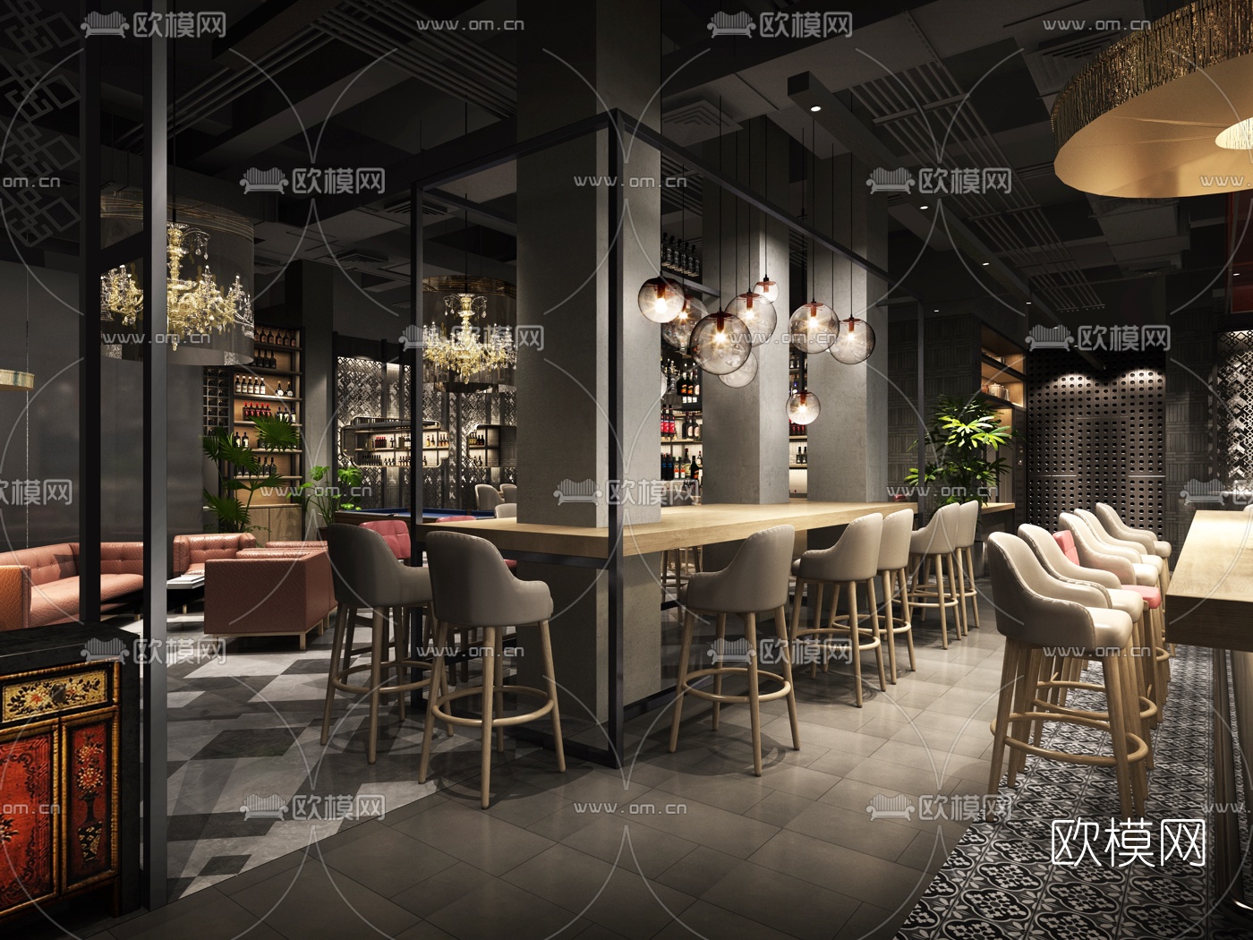 工业风音乐餐吧3D模型