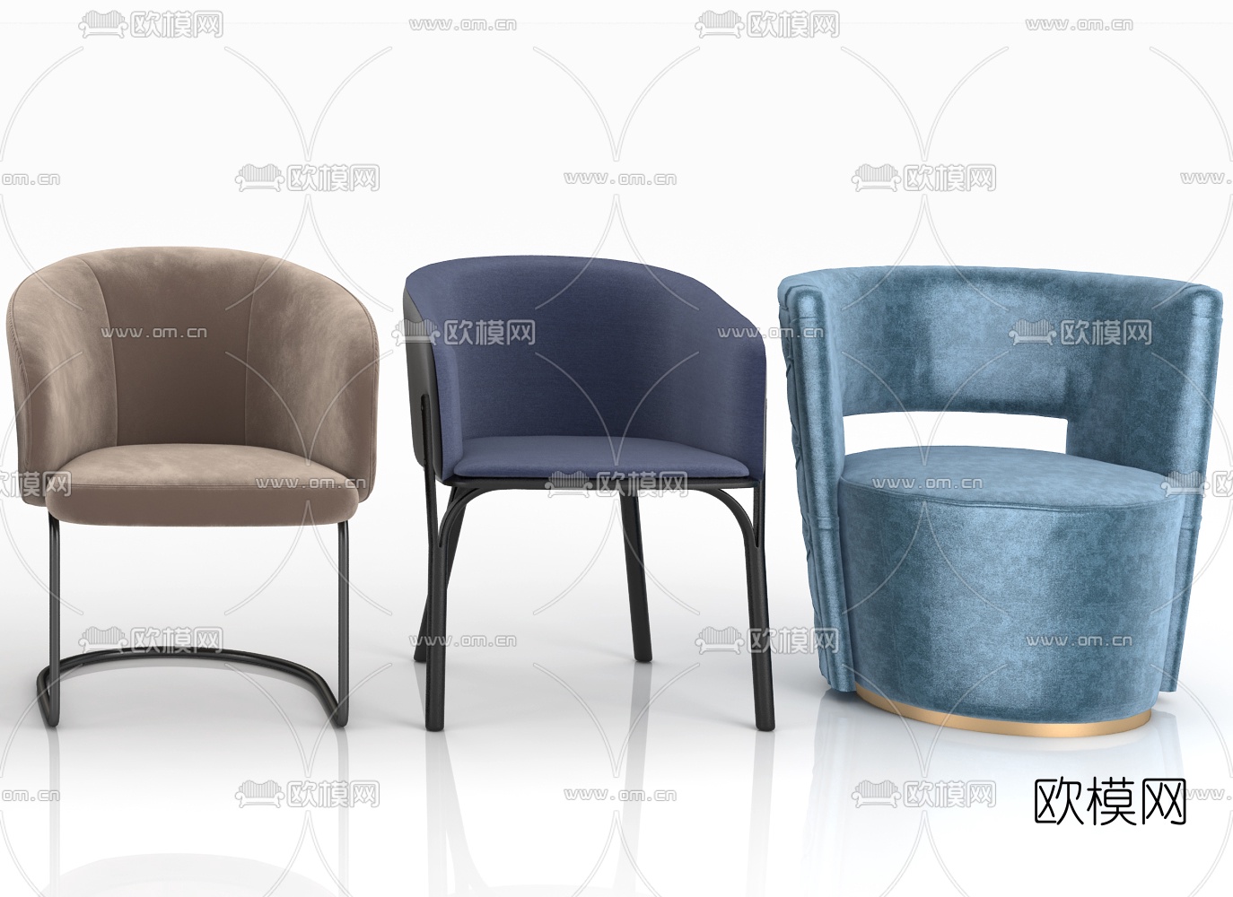 现代布艺单椅组合3d模型下载（渲染图2）