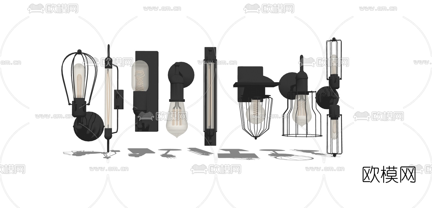 工业风壁灯组合su模型下载