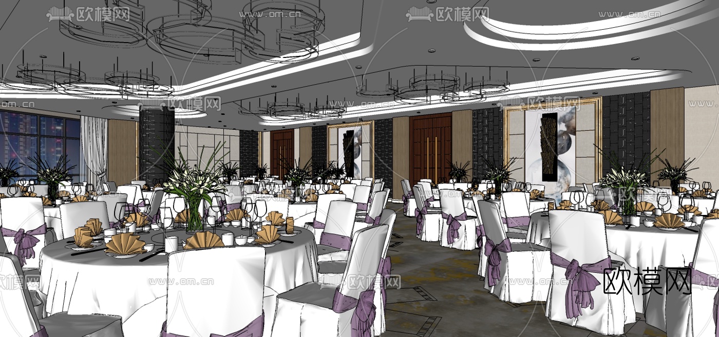现代酒店宴会厅su模型下载（渲染图4）