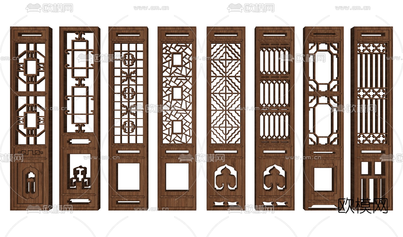 中式雕花屏风隔断su模型下载