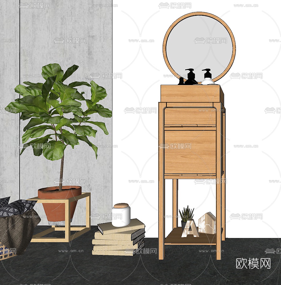 北欧简约梳妆台su模型下载（渲染图2）
