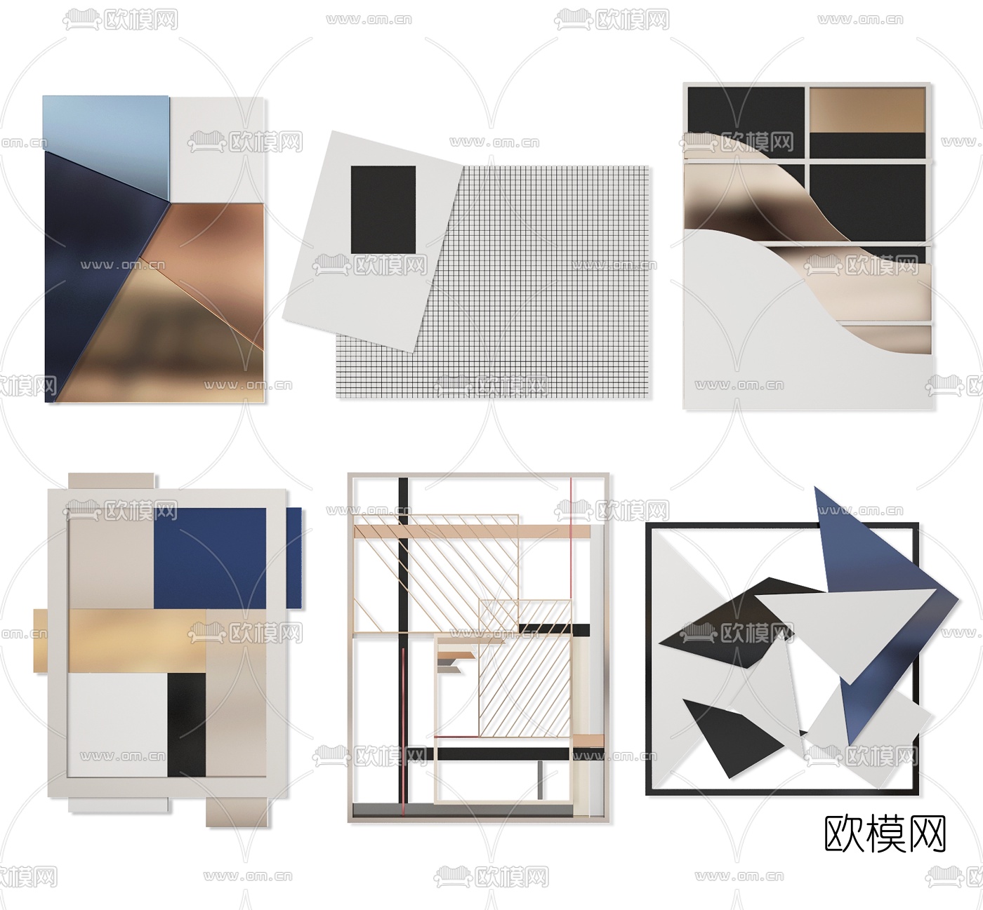 现代轻奢立体画挂画3d模型下载