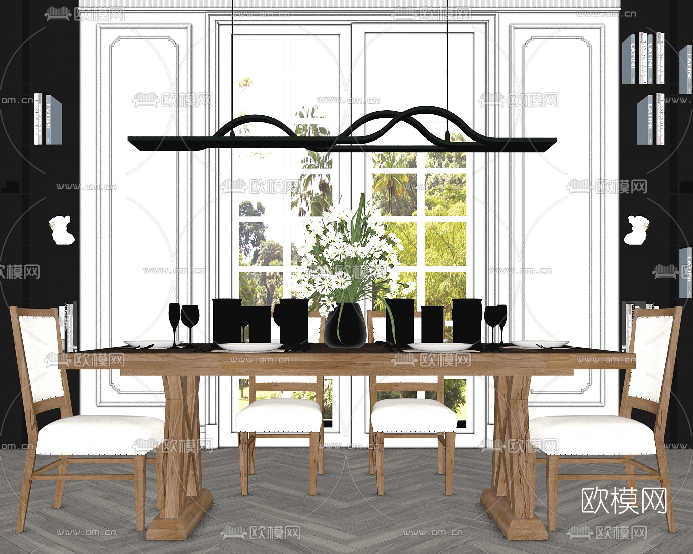 美式条形餐桌椅su模型下载（渲染图2）
