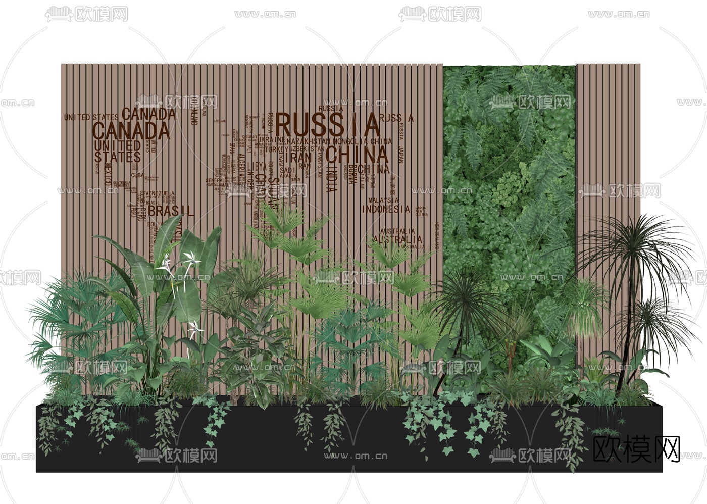现代植物墙花坛su模型下载