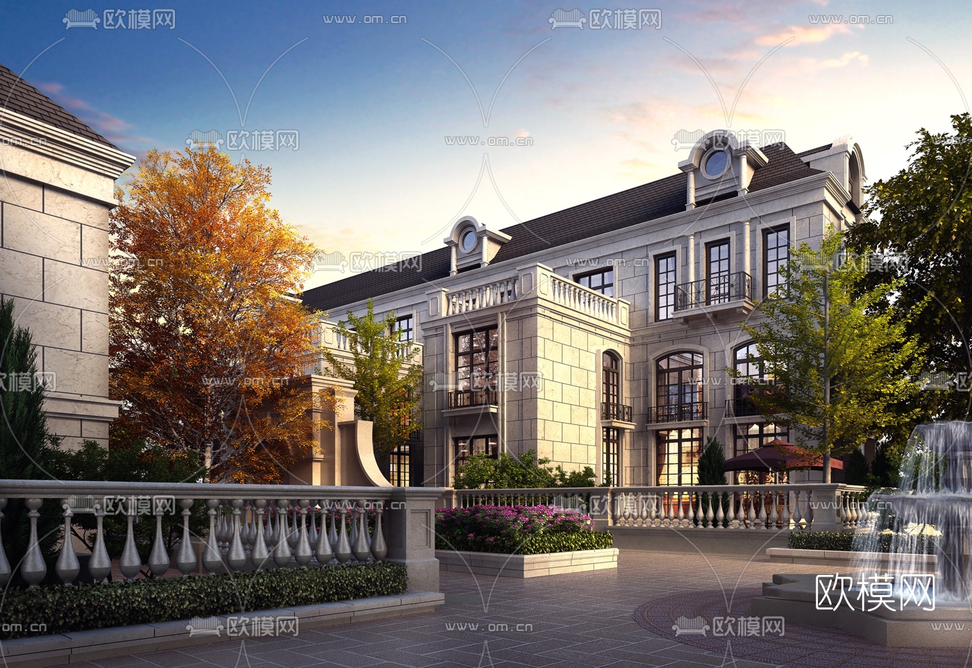 欧式别墅外观3d模型下载