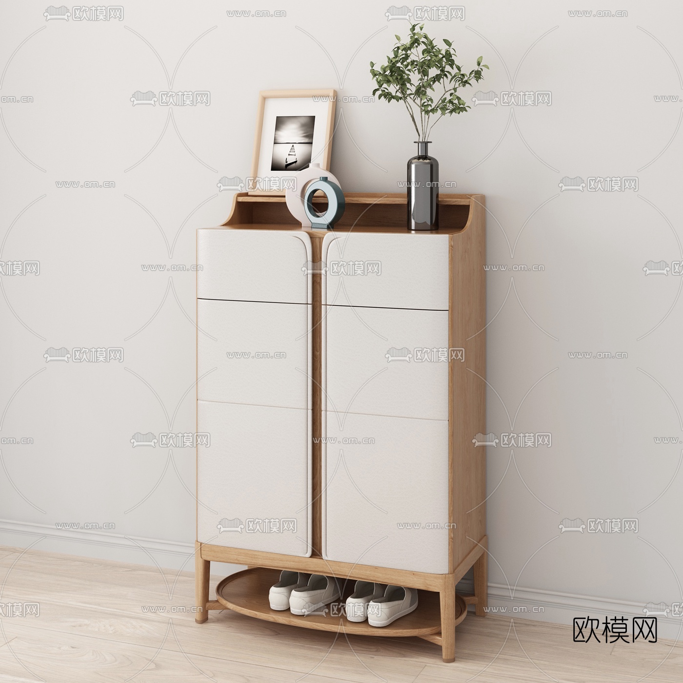 北欧实木鞋柜3d模型下载（渲染图2）
