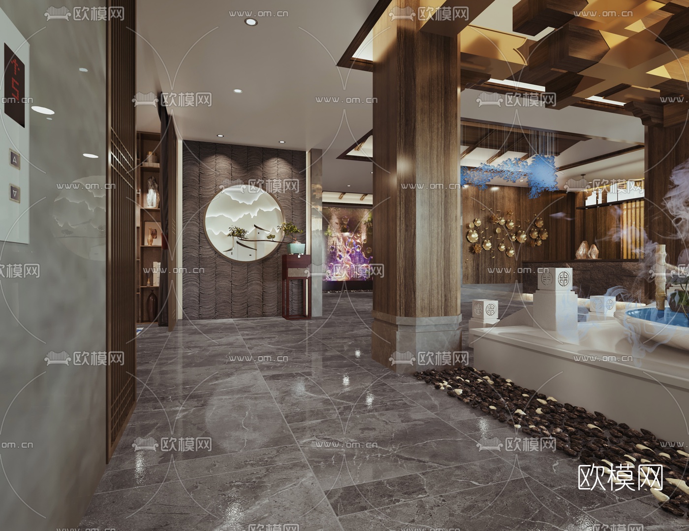 中式美容SPA会馆前台大厅3d模型下载（渲染图2）