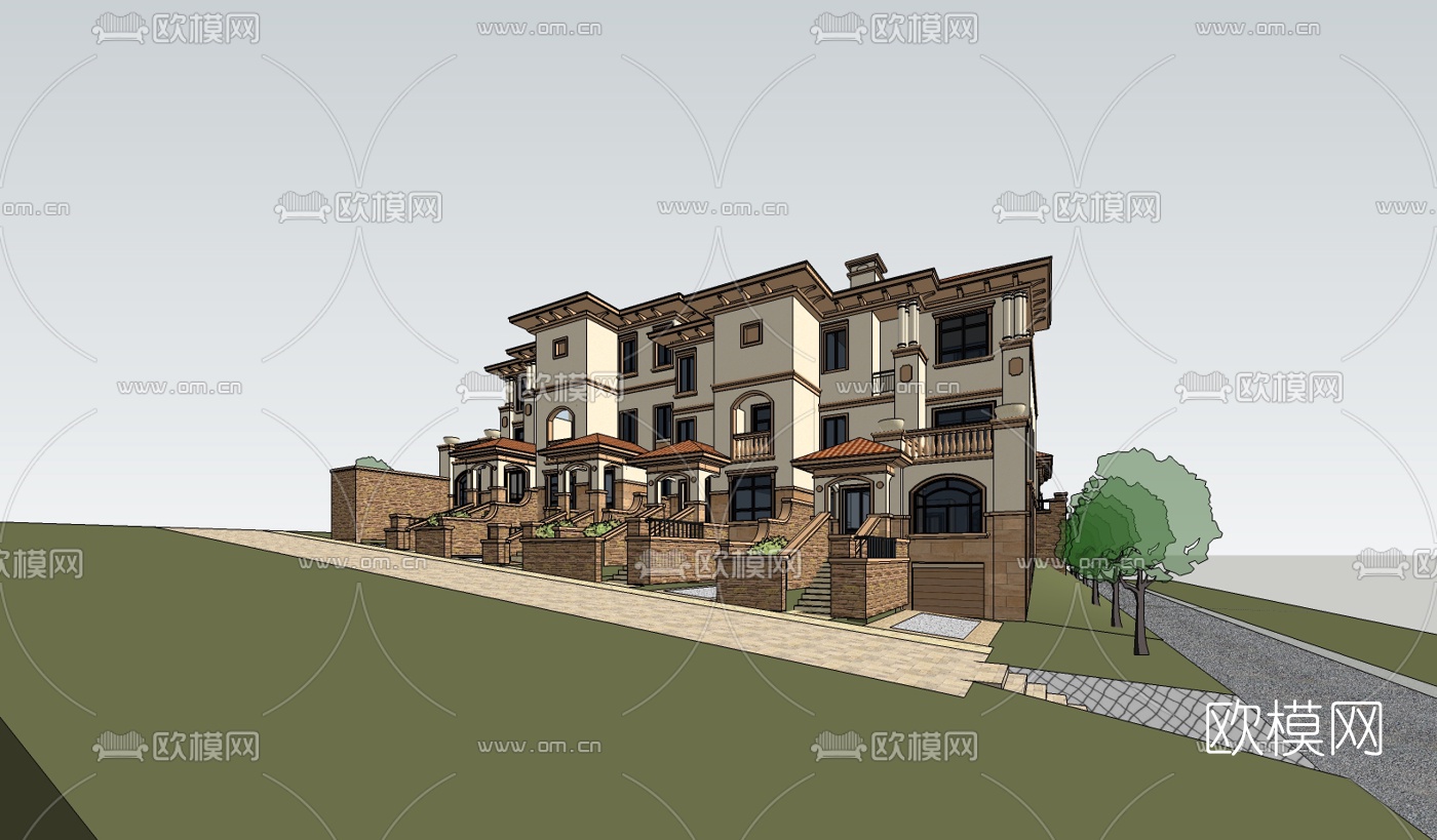 欧式连排别墅su模型下载（渲染图2）