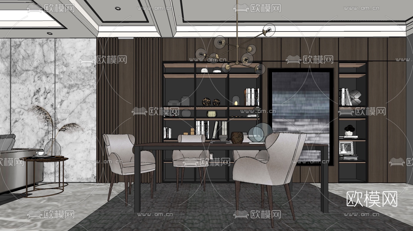现代轻奢客餐厅su模型