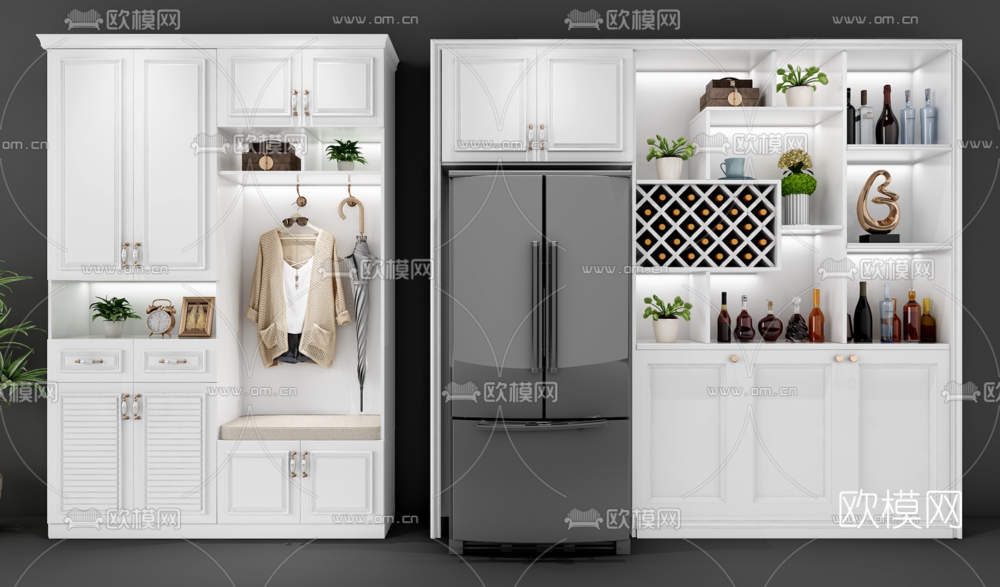 简欧多功能鞋柜酒柜组合3d模型