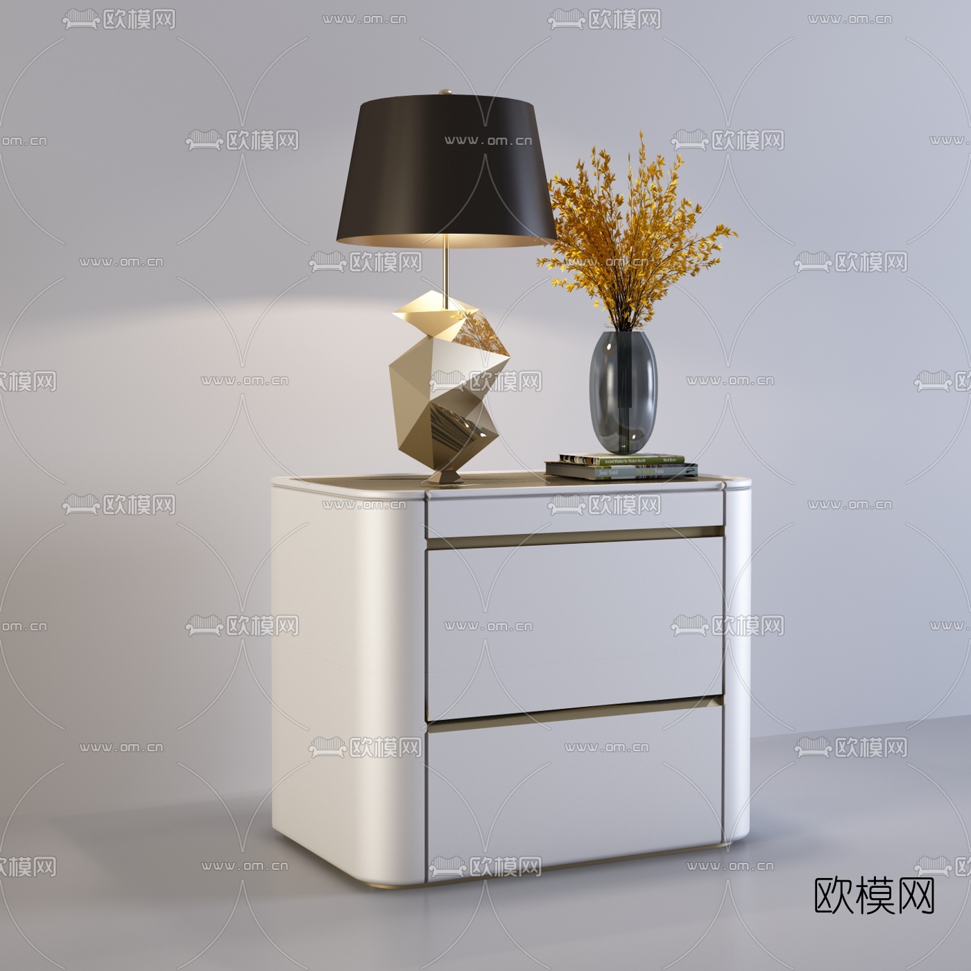 现代实木床头柜组合3D模型